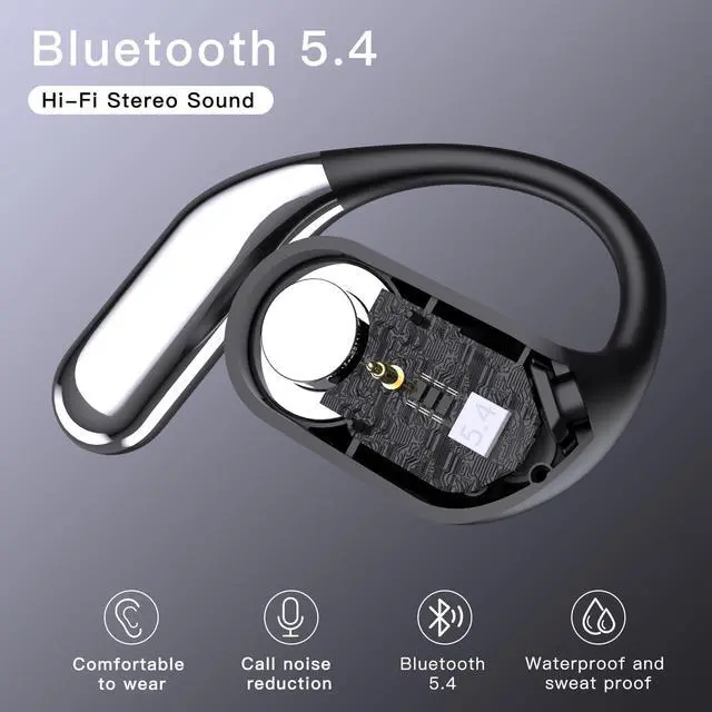 Alt view image 5 of 5 - Hsility Wireless Earbuds Bluetooth Earbuds Built-in Mic with Ear Hooks 50H Playtime Ear Buds LED Display Charging Case Waterproof Design for Running Fitness