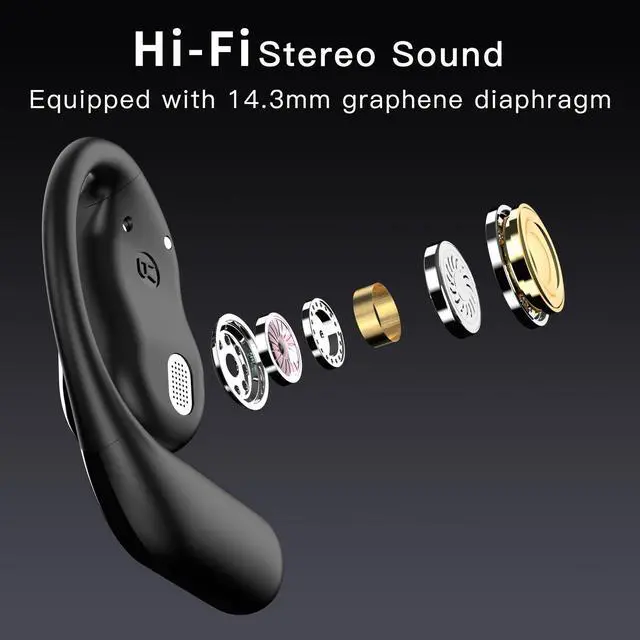 Alt view image 4 of 5 - Hsility Wireless Earbuds Bluetooth Earbuds Built-in Mic with Ear Hooks 50H Playtime Ear Buds LED Display Charging Case Waterproof Design for Running Fitness