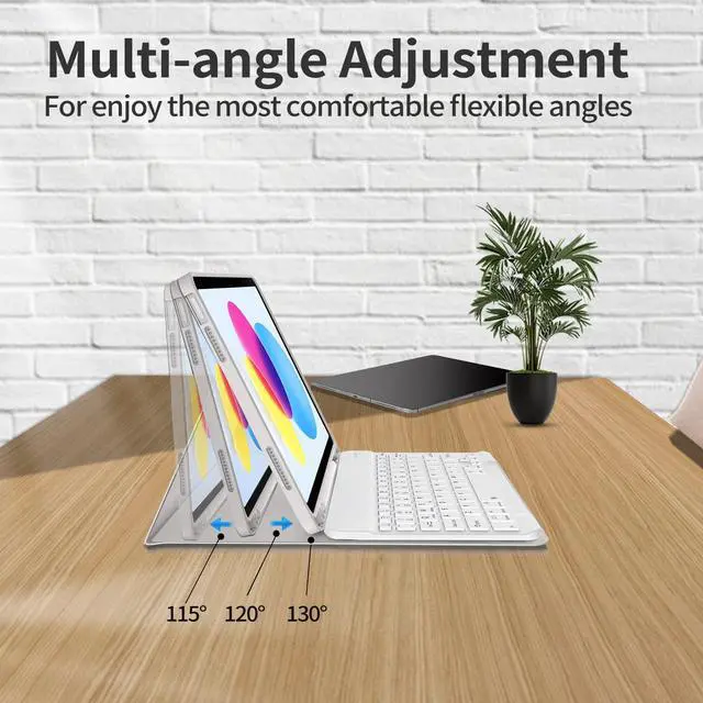 Alt view image 3 of 5 - kenke Keyboard Case for iPad 10th Generation (10.9 Inch 2022) / iPad (A16) 11th (11 inch 2025) with Left Pencil Holder, Thin & Light, Stand Folio Detachable Wireless Bluetooth Keyboard Case, Gray