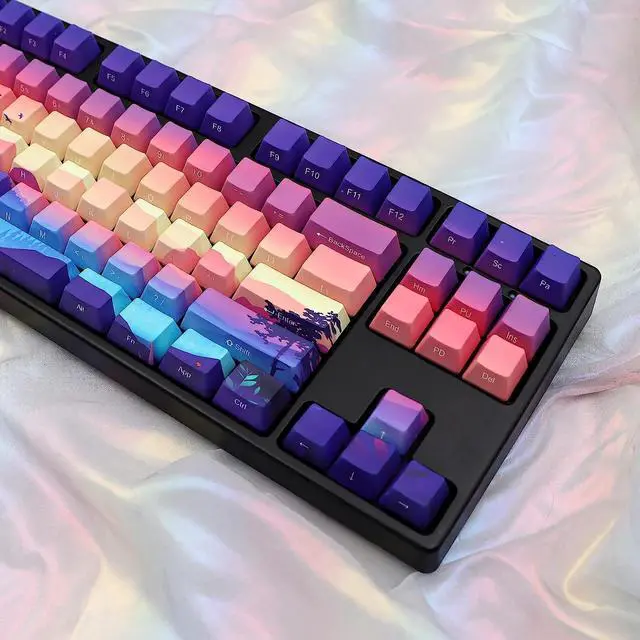 Alt view image 4 of 5 - MOLGRIA 124 Set Light-Go-Through Custom Keycaps, Double-Shot PBT Cherry Profile Key Caps for Most 60/75/98 Percent Cross-Switch RGB Backlit Mechanical Gaming Keyboard ANSI/ISO Layout(Sunset Glow)