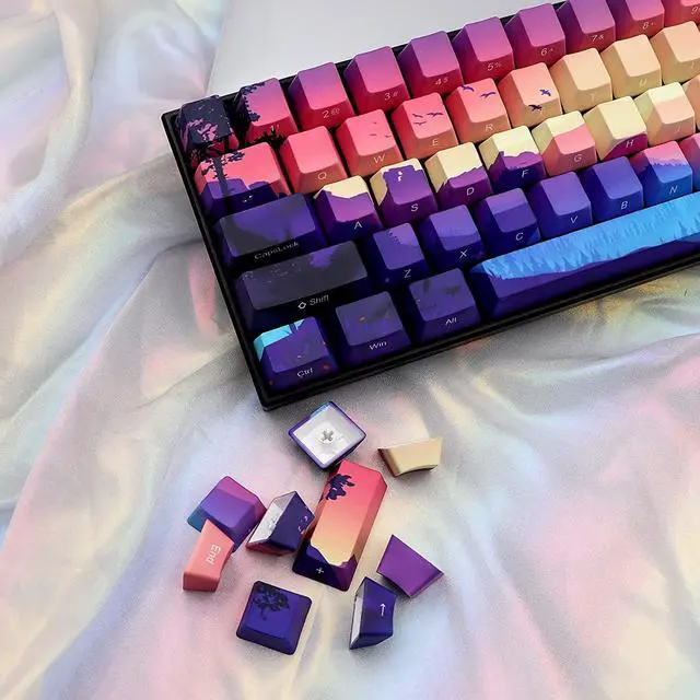 Alt view image 5 of 5 - MOLGRIA 124 Set Light-Go-Through Custom Keycaps, Double-Shot PBT Cherry Profile Key Caps for Most 60/75/98 Percent Cross-Switch RGB Backlit Mechanical Gaming Keyboard ANSI/ISO Layout(Sunset Glow)