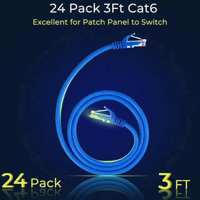 Alt view image 2 of 5 - Rapink Patch Cables Cat6 3ft (24 Pack), Ethernet Patch Cable 10G Support, Cat 6 Patch Cable for Patch Panel to Switch, Flexiable Cat 6 Ethernet Cable with Gold Plated Blue
