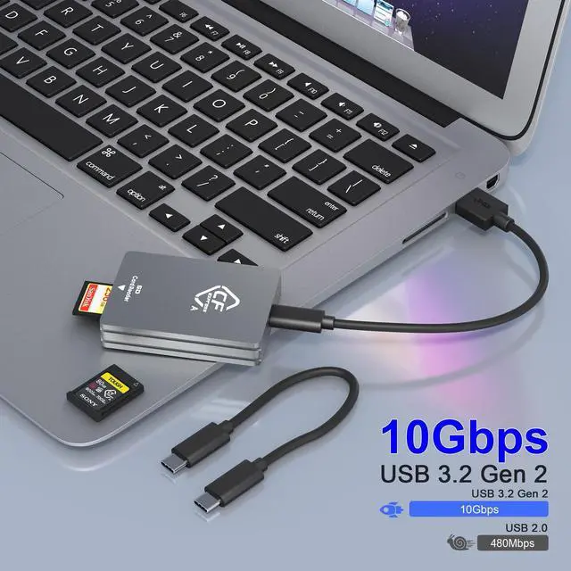 Alt view image 2 of 5 - CFexpress Type A/SD Card Reader USB C, 10Gbps CFexpress Type A Card Reader with USB 3.2 Gen2 Transfer Speed, Dual Slot CF Express Type A SD Card Reader Adapter with USB C to USB C/USB A Cable