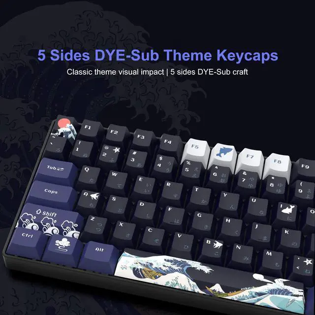 Alt view image 5 of 5 - XVX PBT Keycaps - 132 Keys, Great Wave Off Kanagawa Japanese Keyboard Set, 5 Side Dye-Sub Custom Keycaps, Cherry Profile for Cherry/Gateron MX Switches
