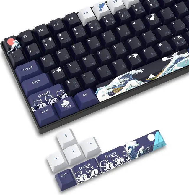 Main image of XVX PBT Keycaps - 132 Keys, Great Wave Off Kanagawa Japanese Keyboard Set, 5 Side Dye-Sub Custom Keycaps, Cherry Profile for Cherry/Gateron MX Switches