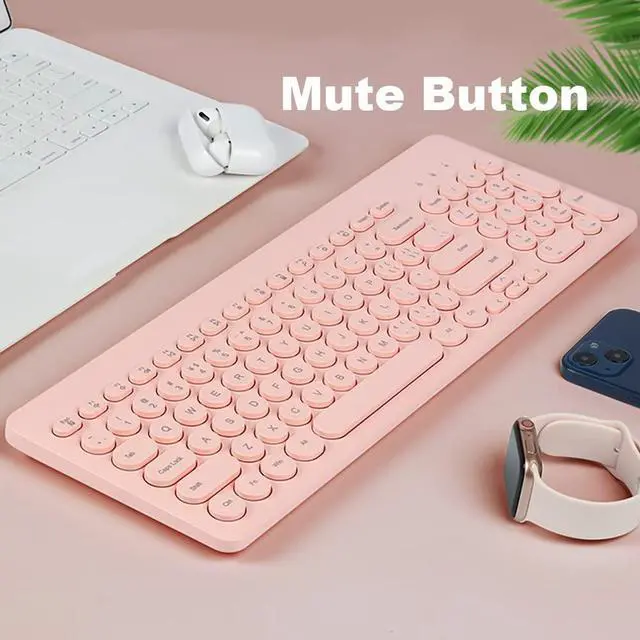 Alt view image 3 of 4 - Wireless Keyboard with Mouse Combo, 2.4G Full Size Keyboard with Round Keycap and Silent Optical Mice Set for Computer PC Laptop (Pink)