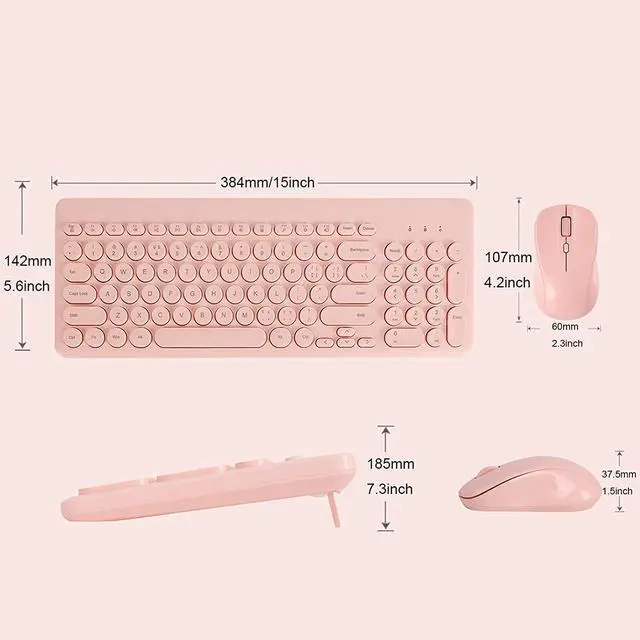 Alt view image 2 of 4 - Wireless Keyboard with Mouse Combo, 2.4G Full Size Keyboard with Round Keycap and Silent Optical Mice Set for Computer PC Laptop (Pink)