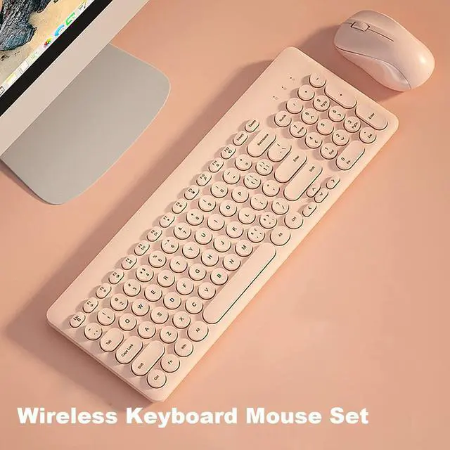 Alt view image 4 of 4 - Wireless Keyboard with Mouse Combo, 2.4G Full Size Keyboard with Round Keycap and Silent Optical Mice Set for Computer PC Laptop (Pink)