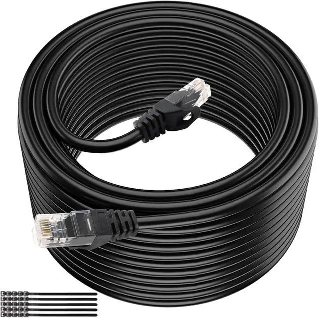 Main image of Tainston Cat6 Outdoor Ethernet Cable 250FT,PVC&LLDPE UV Double Jackets,Direct Burial,Support Cat6/Cat5e/Cat5 with 25 Ties-Black.