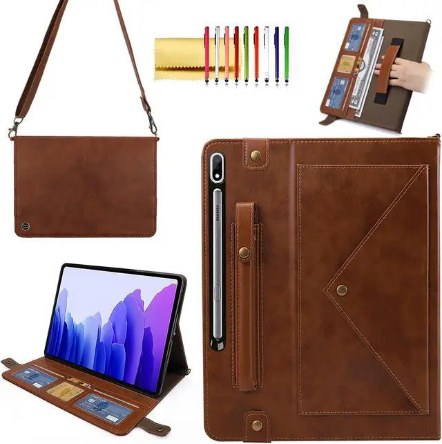 Main image of Case for Samsung Galaxy Tab S10 Ultra/S9 Ultra/S8 Ultra 14.6-inch, Techcircle Folio Stand PU Leather Cover with Hand Strap, Crossbody Case w/Pen Holder Card Slots Envelope Pocket Wallet Case, Coffee