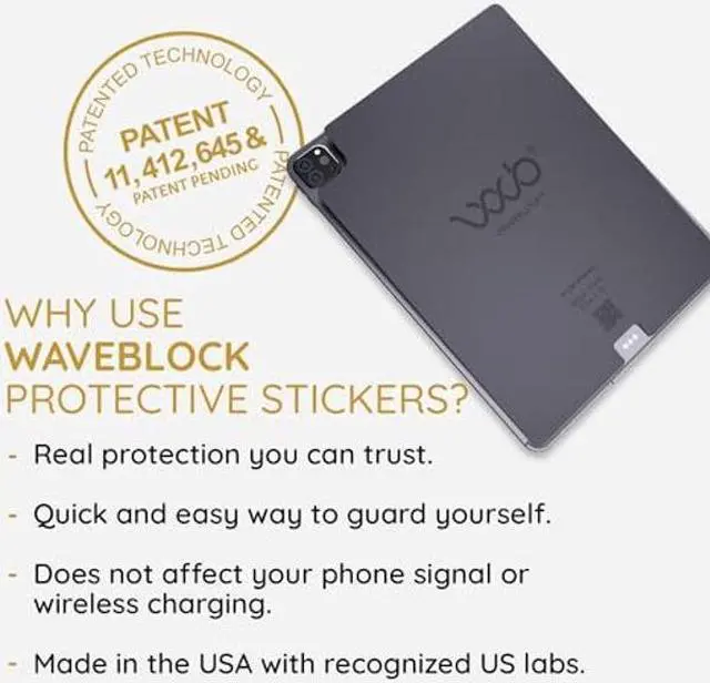 Alt view image 4 of 5 - WaveBlock iBlock Protection Sticker for iPad Pro 4 12.9", Harm Blocker for Tablet, 5G Shield Reduction, Fits Beneath Case, Tested in FCC Certified Lab