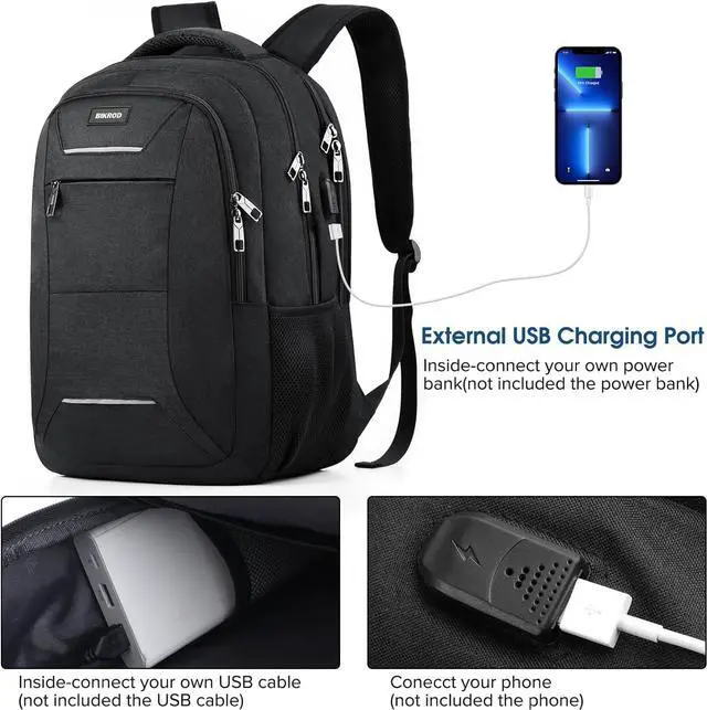 Alt view image 3 of 5 - Travel Laptop Backpack for Men and Women, 17 Inch Large School Backpacks for Teens, Business Anti Theft Durable Back Pack, Water Resistant Computer Bag with USB Charging Port, Black