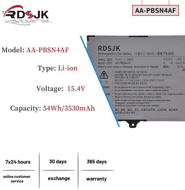 Alt view image 2 of 5 - AA-PBSN4AF Laptop Battery for Samsung NP930SBE NP930SBE-K01CN NP930SBE-K02HK NP930SBE-K03CN NT930SBE NT930SBE-K28A NT930SBE-K38 NT930SBE-KT3W NP730QCJ NP730QCJ-K01US NP730QDA NP730QDA-KA1US 15.4V 54Wh