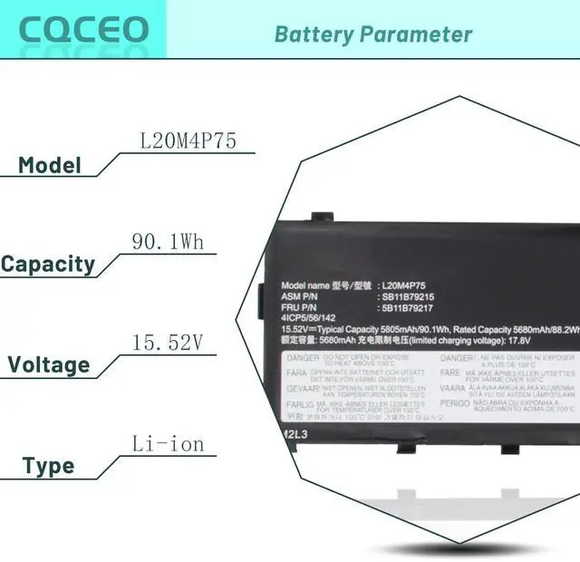 Alt view image 3 of 5 - CQCEO L20M4P75 L20D4P75 Laptop Battery for Lenovo ThinkPad P1 ThinkPad X1 Extreme 4th 5th Gen Series SB11B79215 SB11B79216 5B11B79217 5B11B79218 SM11E25311 SM11E25312 5M11E25313 5M11E25314