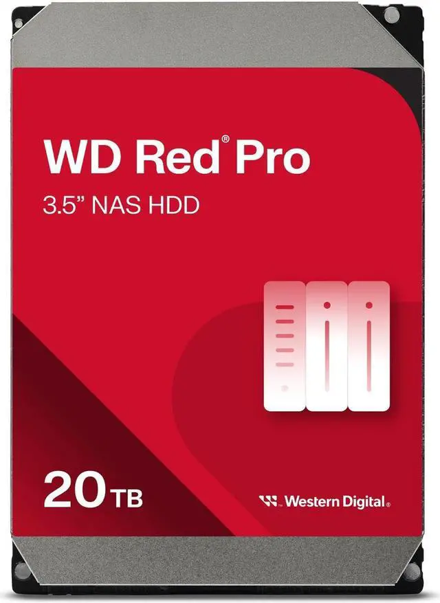 Main image of Western Digital 20TB WD Red Pro NAS Internal Hard Drive HDD - 7200 RPM, SATA 6 Gb/s, CMR, 512 MB Cache, 3.5" - WD201KFGX