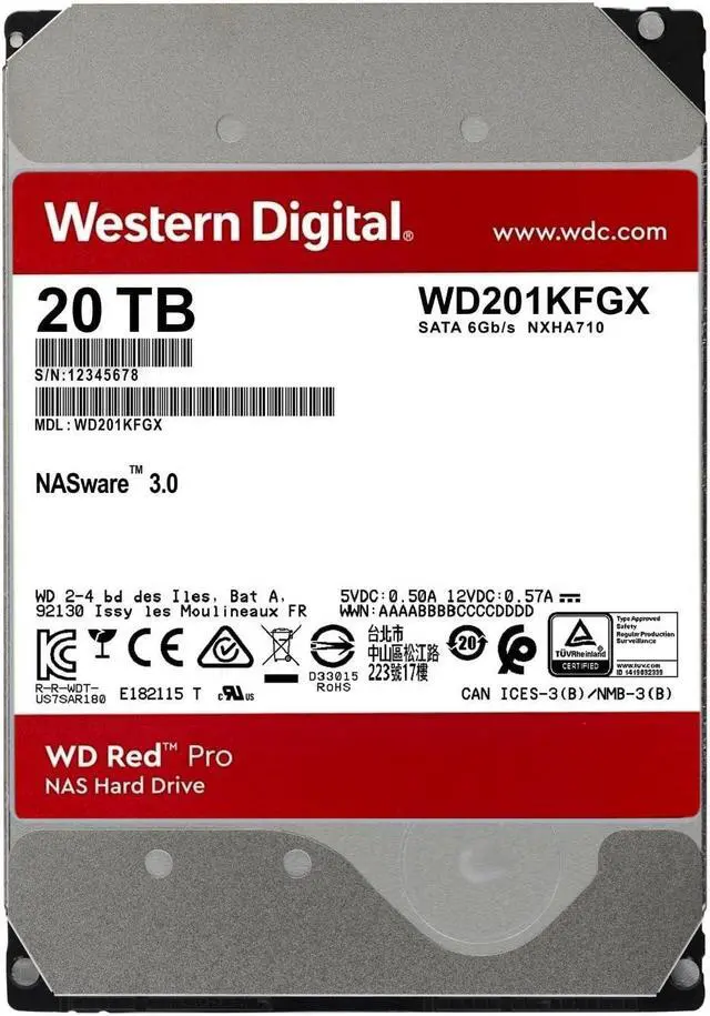 Alt view image 2 of 5 - Western Digital 20TB WD Red Pro NAS Internal Hard Drive HDD - 7200 RPM, SATA 6 Gb/s, CMR, 512 MB Cache, 3.5" - WD201KFGX
