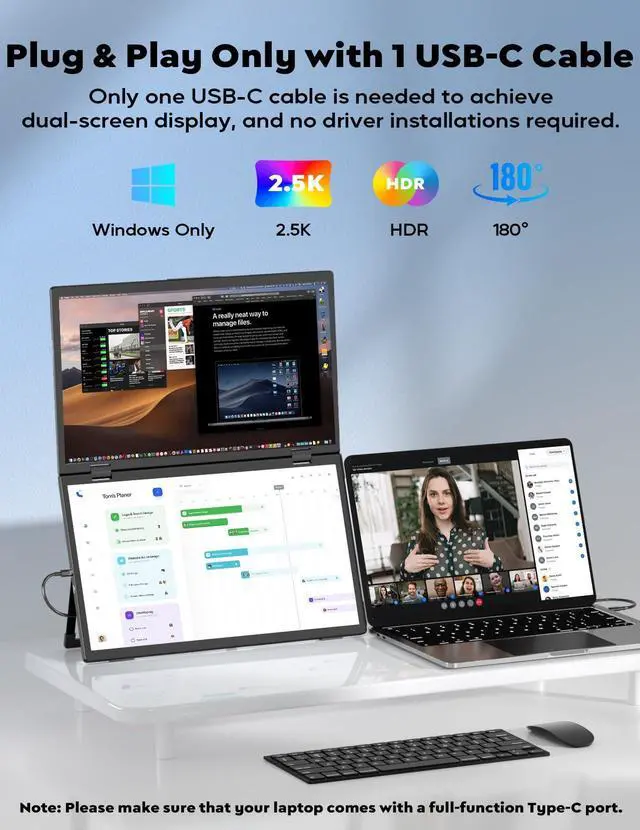 Alt view image 3 of 5 - ZSCMALLS 2.5K Dual Monitor(Wins Only), Triple Laptop Screen Extender, 15.6" QHD Folding Stacked Portable Dual Monitor, USB C Travel Extended Computer Display, 180degRotation, Plug & Play for Laptops