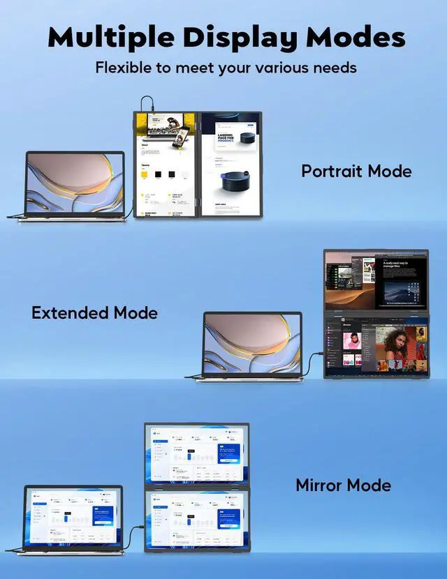 Alt view image 5 of 5 - ZSCMALLS 2.5K Dual Monitor(Wins Only), Triple Laptop Screen Extender, 15.6" QHD Folding Stacked Portable Dual Monitor, USB C Travel Extended Computer Display, 180degRotation, Plug & Play for Laptops