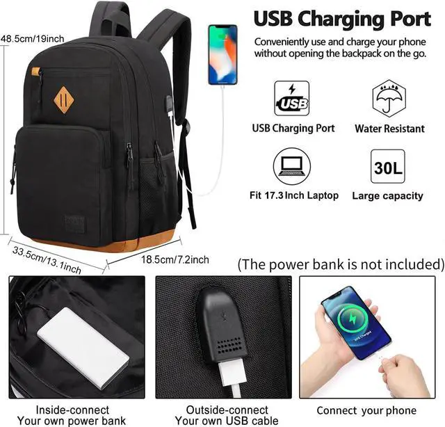 Alt view image 2 of 5 - KEOFID classic carry-on travel backpack for men and women, Anti theft laptop backpack with USB charging port, work backpack, backpack for college, water resistent(Black 19inches)