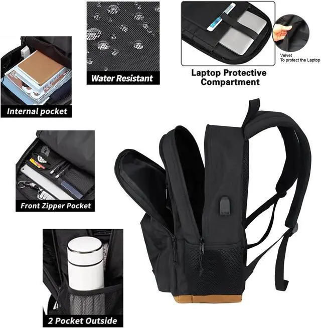 Alt view image 3 of 5 - KEOFID classic carry-on travel backpack for men and women, Anti theft laptop backpack with USB charging port, work backpack, backpack for college, water resistent(Black 19inches)