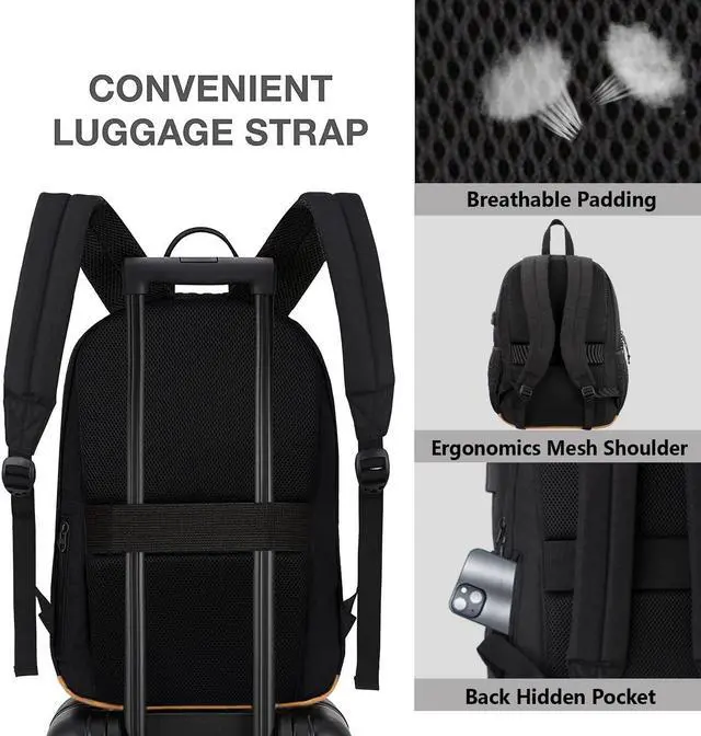 Alt view image 5 of 5 - KEOFID classic carry-on travel backpack for men and women, Anti theft laptop backpack with USB charging port, work backpack, backpack for college, water resistent(Black 19inches)