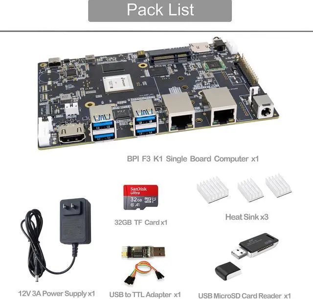 Alt view image 2 of 5 - Banana Pi BPI-F3 8-Core RISC-V K1 Chip SBC, 2.0TOPS AI Performance CPU Single Board Computer, with 2X GbE Ethernet for AI Edge Computing, NAS Network Storage and Laptop Alternatives (4+16GB Bundle2)