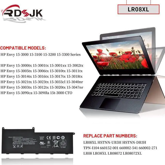 Alt view image 3 of 5 - LR08XL 14.8V 72Wh Battery Compatible HP Envy 15-3000 15-3100 15-3200 15-3300 15-3011tx 15-3040NR 15-3047NR 15t-3000 HSTNN-UB3H HSTNN-DB3H 660002-541 660152-001 660002-271 LR08 LR08072XL TPN-I104