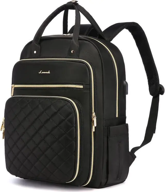 Main image of LOVEVOOK Laptop Backpack for Women, Water Resistant Travel Work Black Backpacks Purse Business Teacher Nurse Computer Bag with USB Charging Port, Fits 15.6" Laptop