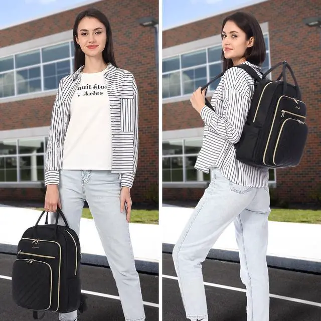 Alt view image 2 of 5 - LOVEVOOK Laptop Backpack for Women, Water Resistant Travel Work Black Backpacks Purse Business Teacher Nurse Computer Bag with USB Charging Port, Fits 15.6" Laptop