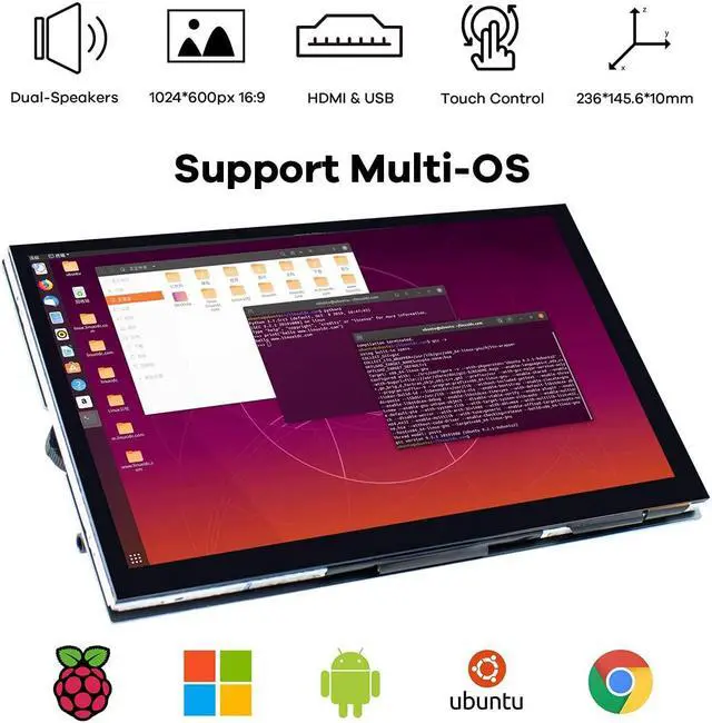 Alt view image 3 of 5 - Hosyond 10.1" IPS LCD Capacitive Touch Screen HDMI Display Portable Monitor 1024X600 Built-in Dual Speakers for Raspberry Pi 5/4/3 Xbox PS4 Windows 7/8/10