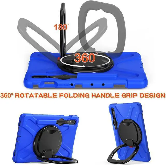 Alt view image 4 of 5 - PboyiqiS Heavy Duty Case for Galaxy Tab S10+/Tab S10 Plus 2024,Hybrid Rugged Case, Shockproof Kids Case with 360 Rotating Stand/Shoulder Strap, Aslo for Tab S9/S9 FE/S8/S7 Plus/S7 FE (Blue)