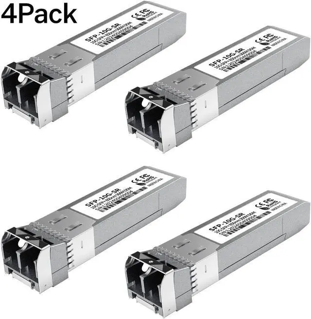 Alt view image 2 of 5 - 4PCS 10GBase-SR SFP+ Module, Multi-Mode LC Ethernet Transceiver, 10G 850nm MMF up to 400m, Compatible with Cisco SFP-10G-SR, Meraki, Ubiquiti UF-MM-10G, Mikrotik, Netgear, HPE, TP-Link, Aruba and More