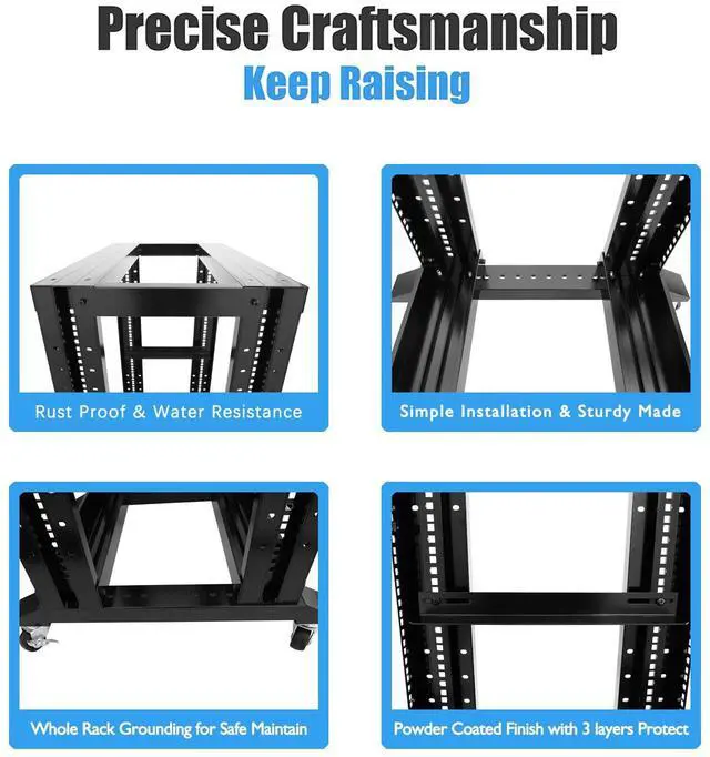 Alt view image 5 of 5 - RAISING ELECTRONICS 27U 4 Post Open Frame Network Server Rack 19inch Width 600mm deep with 3 Pairs of L Rail