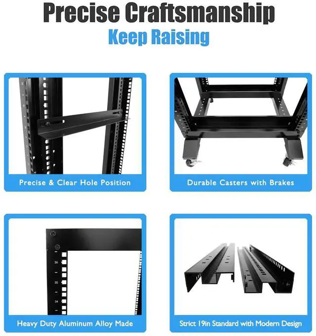 Alt view image 4 of 5 - RAISING ELECTRONICS 27U 4 Post Open Frame Network Server Rack 19inch Width 600mm deep with 3 Pairs of L Rail