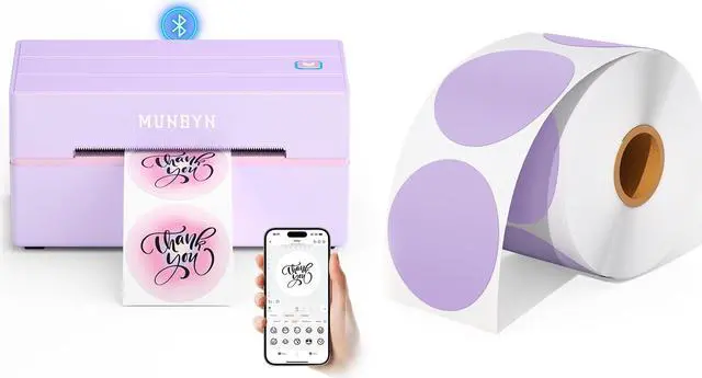 Main image of MUNBYN 130B Bluetooth Thermal Label Printer+2 Inch Lavender Purple Circle Thermal Sticker Labels