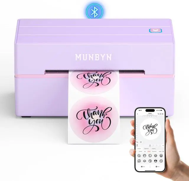 Alt view image 2 of 5 - MUNBYN 130B Bluetooth Thermal Label Printer+2 Inch Lavender Purple Circle Thermal Sticker Labels