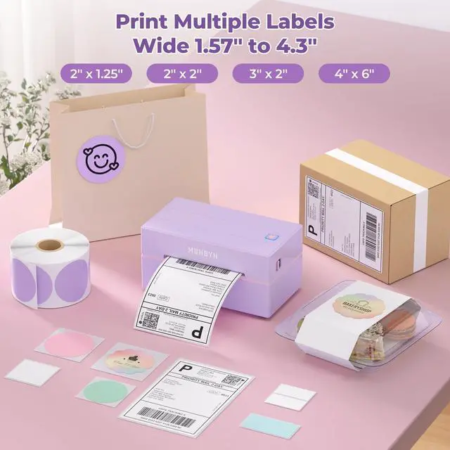 Alt view image 5 of 5 - MUNBYN 130B Bluetooth Thermal Label Printer+2 Inch Lavender Purple Circle Thermal Sticker Labels