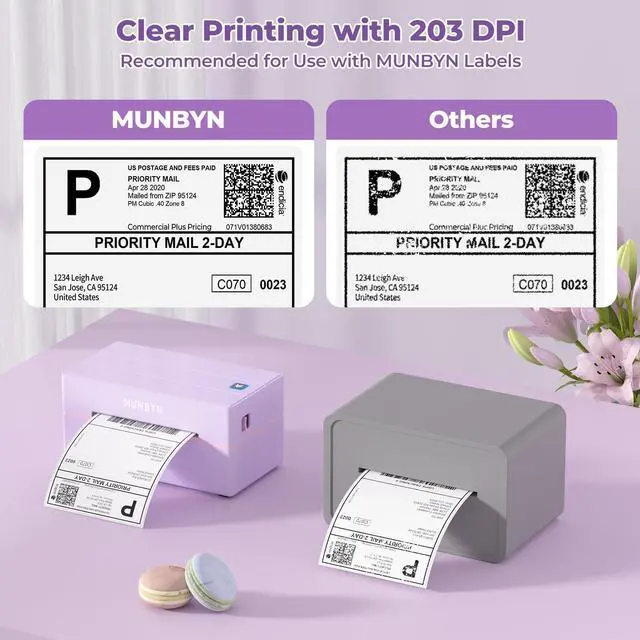 Alt view image 3 of 5 - MUNBYN 130B Bluetooth Thermal Label Printer+2 Inch Lavender Purple Circle Thermal Sticker Labels