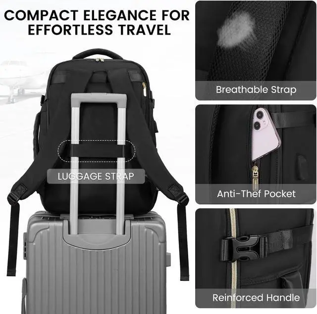 Alt view image 5 of 5 - LOVEVOOK Travel Backpack for Women & Men, 45L Carry On Backpack, Personal Item Bag with 3 Packing Cubes, Business Weekender Overnight Luggage Daypack, Fits 18 Inch Laptop, Black