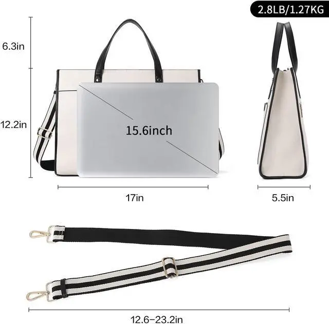 Alt view image 3 of 5 - CLUCI Laptop Tote Bag Leather 15.6 inch Briefcase for Women Large Work Shoulder Bags Handbag for Office,School,Travel(beige with black)