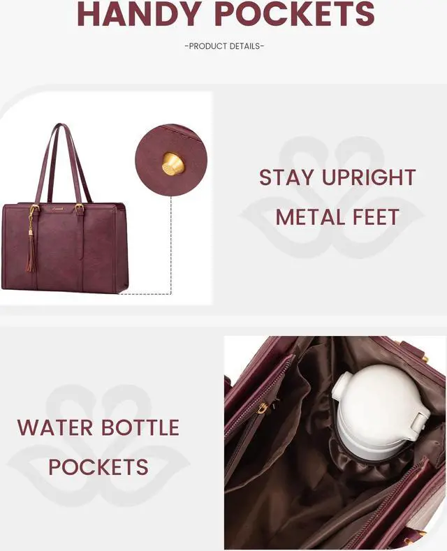Alt view image 3 of 5 - LOVEVOOK Laptop Bag for Women Vintage Leather Work Tote 15.6 inch Large Capacity Computer bag with Clutch Purse for Office, Travel, School, Casual