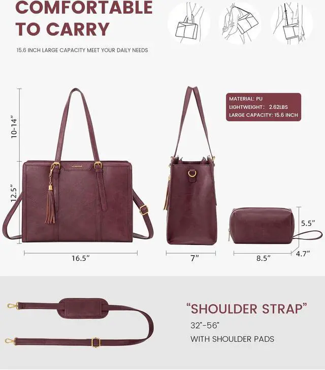 Alt view image 5 of 5 - LOVEVOOK Laptop Bag for Women Vintage Leather Work Tote 15.6 inch Large Capacity Computer bag with Clutch Purse for Office, Travel, School, Casual
