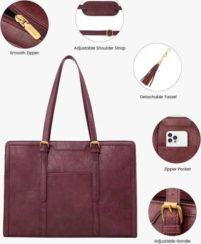 Alt view image 4 of 5 - LOVEVOOK Laptop Bag for Women Vintage Leather Work Tote 15.6 inch Large Capacity Computer bag with Clutch Purse for Office, Travel, School, Casual