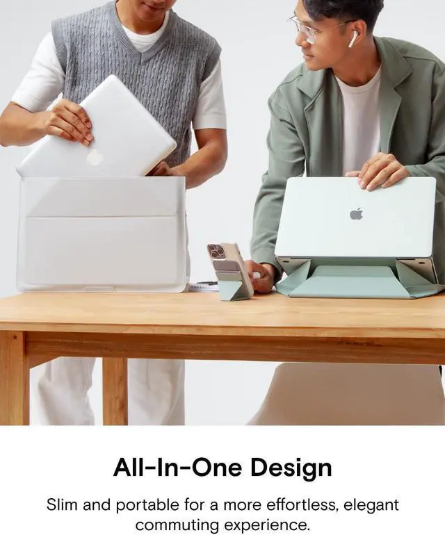 Alt view image 2 of 5 - MOFT Laptop Sleeve Bag for MacBook Computer Expandable Storage, Two Adjustable Angles Laptop Stands, Ultra-Slim Stylish Pieces Laptop Case Sleeves, Beach White,13"-14"