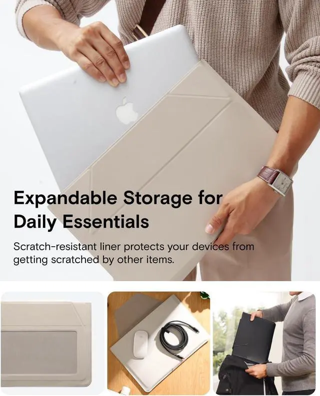 Alt view image 5 of 5 - MOFT Laptop Sleeve Bag for MacBook Computer Expandable Storage, Two Adjustable Angles Laptop Stands, Ultra-Slim Stylish Pieces Laptop Case Sleeves, Beach White,13"-14"