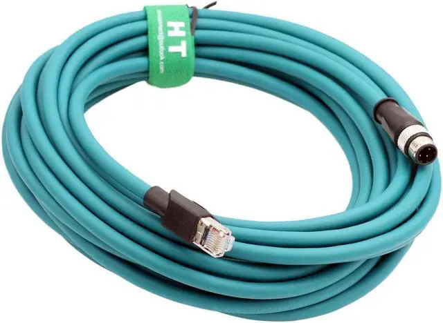 Main image of HangTon Ethernet M12 4 Pin D-Coding RJ45 CAT5e Shielded Cable for PC PLC Profinet Network PoE Power Smart Camera Code Reader Sensor 40m