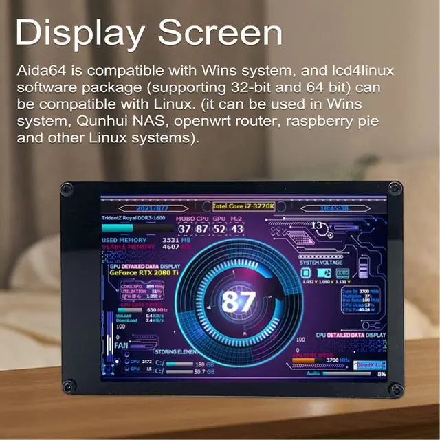 Alt view image 3 of 5 - 3.5 Inch IPS USB Mini Screen CPU Data Monitor Temperature Display for PC CPU with Rich Functions, Visual Theme Editor, 320x480 Resolution