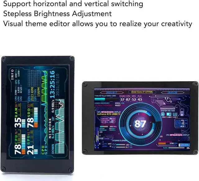 Alt view image 4 of 5 - 3.5 Inch IPS USB Mini Screen CPU Data Monitor Temperature Display for PC CPU with Rich Functions, Visual Theme Editor, 320x480 Resolution