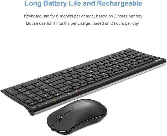 Alt view image 5 of 5 - Arteck 2.4G Wireless Keyboard and Mouse Combo HW193MW162 Stainless Ultra Slim Full Size Keyboard and Ergonomic Mouse for Computer Desktop PC Laptop and Windows 11/10/8/7 Build in Rechargeable Battery