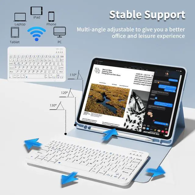 Alt view image 4 of 5 - GKABXY Keyboard Case for iPad Pro 11 inch (4th/3rd/2nd/1st Gen) 2022/2021/2020/2018, Detachable Wireless Bluetooth Keyboard Case with Pencil Holder for iPad Pro 11", Auto Sleep/Wake (Sky Blue)